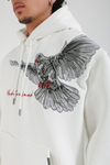 Krem Bird Nakışlı Oversize Hoodie SW1399