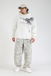 Krem Bird Nakışlı Oversize Hoodie SW1399