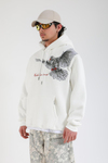 Krem Bird Nakışlı Oversize Hoodie SW1399