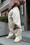 Krem Paraşüt Kumaş Nakışlı Combat Pantolon P815