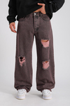 Lila Acid Wash Yırtık Detay Baggy Jean Pantolon P996