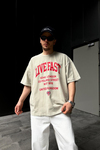 Live Fast Baskılı Bej Oversize Tshirt T883