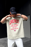 Live Fast Baskılı Bej Oversize Tshirt T883