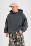 LLS Baskılı Acid Wash Oversize Hoodie SW1241
