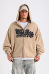 LLS Baskılı Bej Oversize Zipper Hoodie SW1227