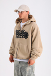 LLS Baskılı Bej Oversize Zipper Hoodie SW1227