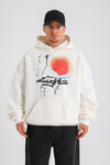 LLS Baskılı Krem Oversize Hoodie SW1260