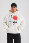 LLS Baskılı Krem Oversize Hoodie SW1260