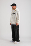 LLS Baskılı Krem Oversize Zipper Hoodie SW1239
