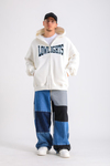 LLS Baskılı Krem Oversize Zipper Hoodie SW1229
