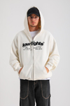 LLS Baskılı Krem Oversize Zipper Hoodie SW1239
