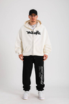 LLS Baskılı Krem Oversize Zipper Hoodie SW1264