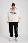 LLS Baskılı Krem Oversize Zipper Hoodie SW1264