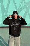 LLS Siyah Taş Baskılı Oversize Zipper Hoodie SW1334