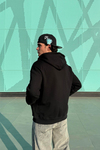 LLS Siyah Taş Baskılı Oversize Zipper Hoodie SW1334