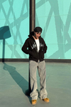 LLS Siyah Taş Baskılı Oversize Zipper Hoodie SW1334