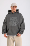 LLS Taş Baskılı Gri Oversize Hoodie SW1306