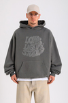 LLS Taş Baskılı Gri Oversize Hoodie SW1306