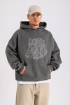 LLS Taş Baskılı Gri Oversize Hoodie SW1306