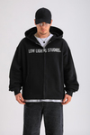 LLS Taş Baskılı Siyah Zipper Oversize Hoodie SW1256