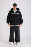 LLS Taş Baskılı Siyah Zipper Oversize Hoodie SW1256