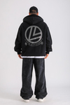 LLS Taş Baskılı Siyah Zipper Oversize Hoodie SW1256
