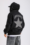 LLS Taş Baskılı Siyah Zipper Oversize Hoodie SW1259