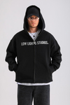 LLS Taş Baskılı Siyah Zipper Oversize Hoodie SW1256