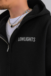 LLS Taş Baskılı Siyah Zipper Oversize Hoodie SW1259