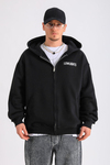LLS Taş Baskılı Siyah Zipper Oversize Hoodie SW1259