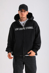 LLS Taş Baskılı Siyah Zipper Oversize Hoodie SW1256