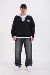 M Nakışlı Siyah Polo Yaka Oversize Sweatshirt SW1353