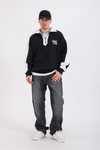 M Nakışlı Siyah Polo Yaka Oversize Sweatshirt SW1353