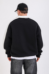 M Nakışlı Siyah Polo Yaka Oversize Sweatshirt SW1353