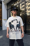 Man Baskılı Krem Oversize Tshirt T735