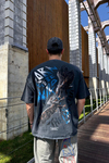 Man Eagle Baskılı Acid Wash Oversize Tshirt  T1144