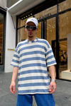 Mavi Çizgili Basic Oversize Tshirt T653
