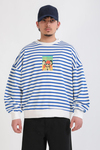 Mavi Çizgili Nirvana Baskılı Oversize Sweatshirt
