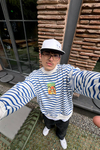 Mavi Çizgili Nirvana Baskılı Oversize Sweatshirt