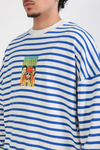 Mavi Çizgili Nirvana Baskılı Oversize Sweatshirt