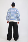 Mavi Çizgili Nirvana Baskılı Oversize Sweatshirt
