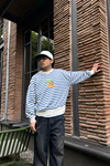 Mavi Çizgili Nirvana Baskılı Oversize Sweatshirt