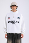 Monano Nakışlı Fermuar Yaka Krem Oversize Sweatshirt SW1313