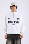 Monano Nakışlı Fermuar Yaka Krem Oversize Sweatshirt SW1313