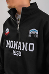 Monano Nakışlı Fermuar Yaka Siyah Oversize Sweatshirt SW1314