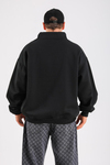 Monano Nakışlı Fermuar Yaka Siyah Oversize Sweatshirt SW1314