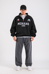 Monano Nakışlı Fermuar Yaka Siyah Oversize Sweatshirt SW1314