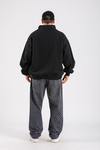 Monano Nakışlı Fermuar Yaka Siyah Oversize Sweatshirt SW1314
