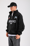 Monano Nakışlı Fermuar Yaka Siyah Oversize Sweatshirt SW1314