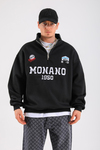 Monano Nakışlı Fermuar Yaka Siyah Oversize Sweatshirt SW1314
